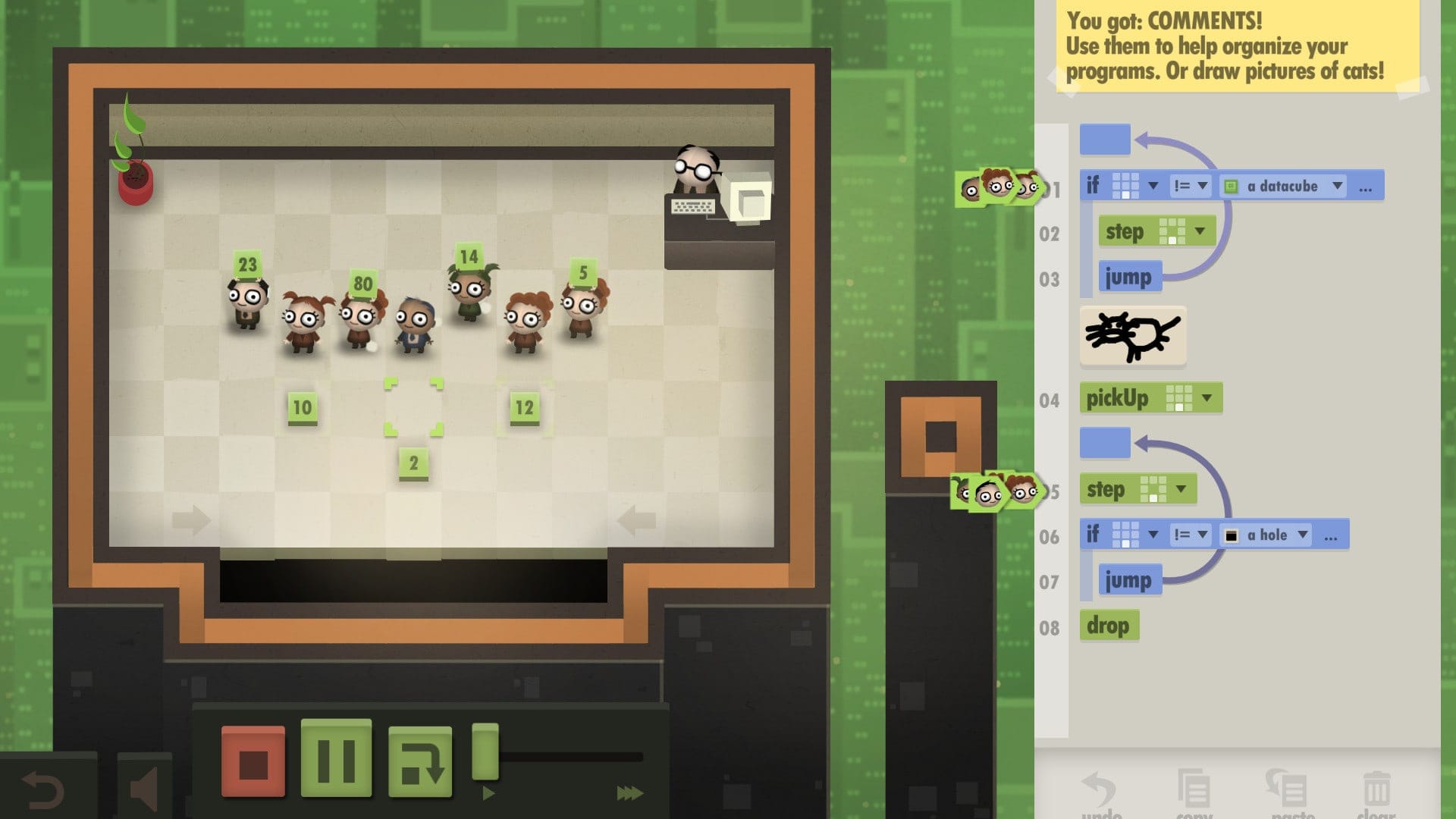 7 Billion Humans — visual puzzle programming game screenshot
