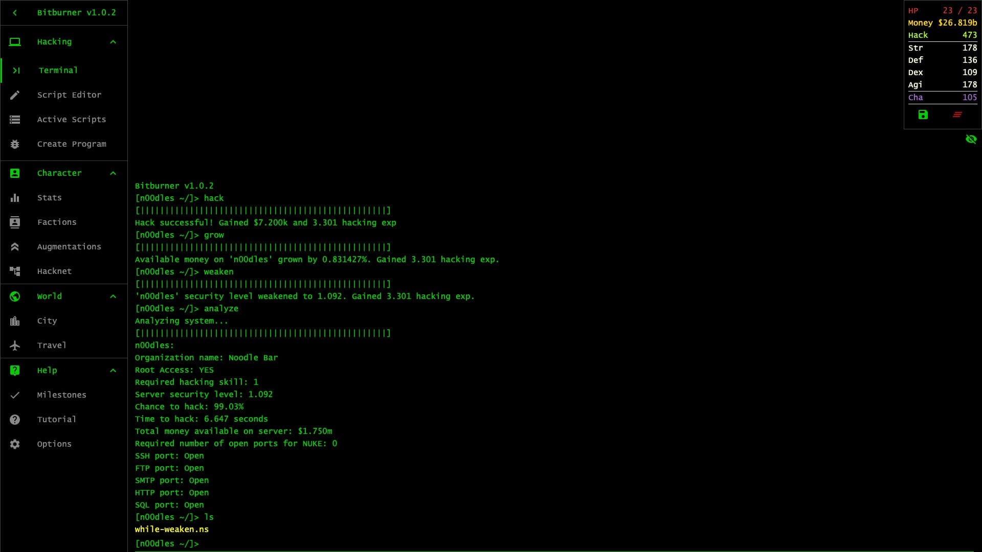 Bitburner — incremental programming game screenshot 3