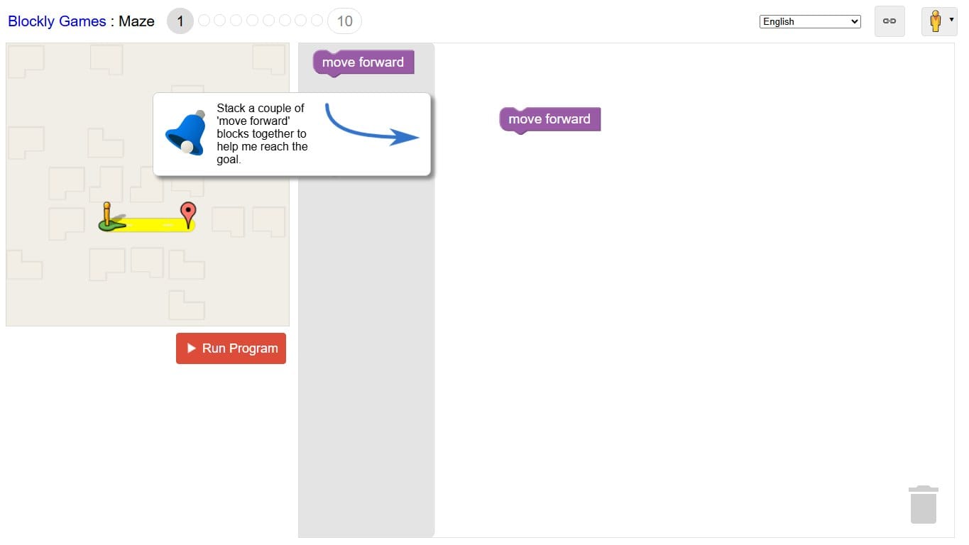 Blockly Games — learning programming game screenshot