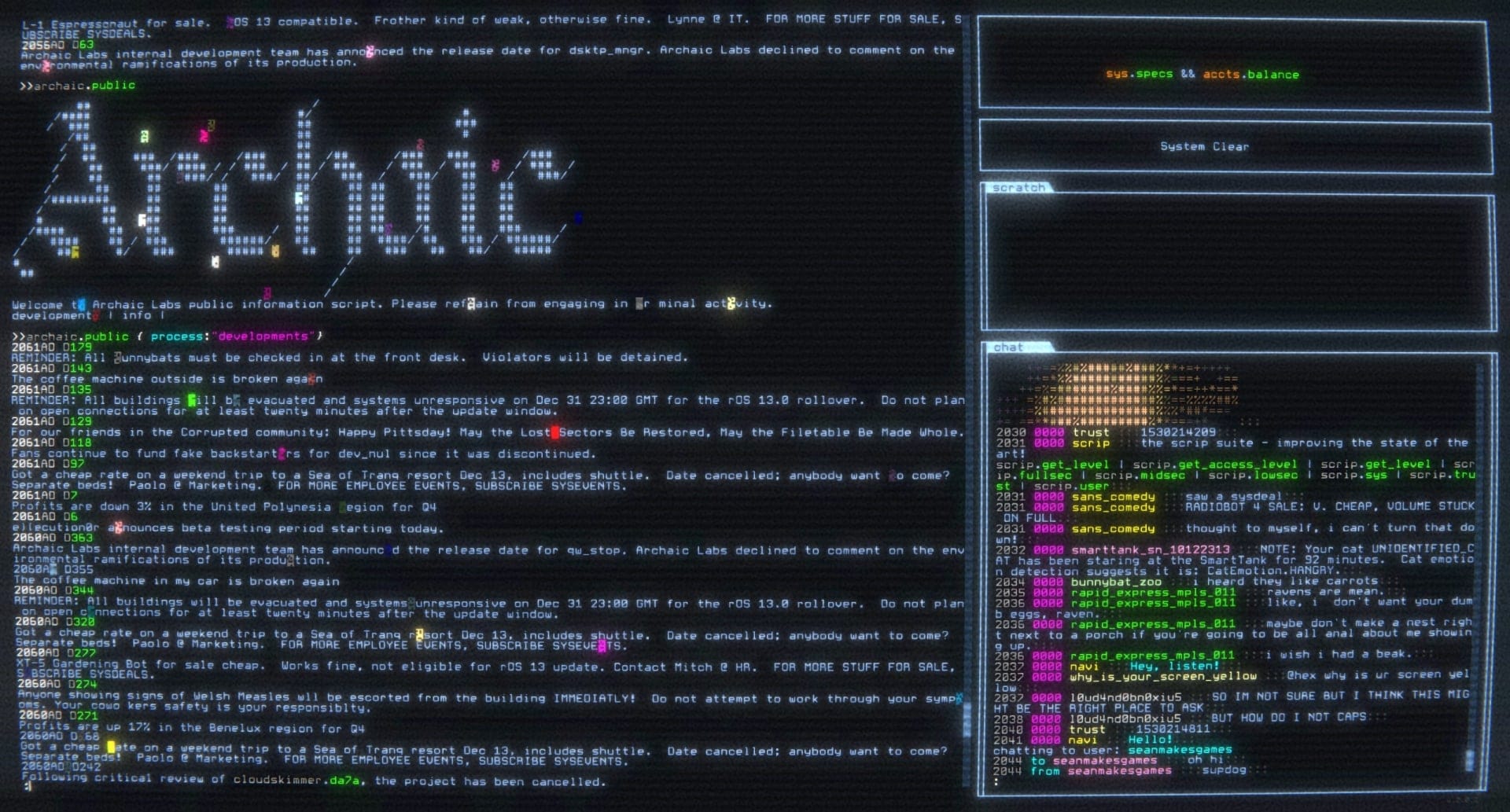 hackmud — hacking / terminal programming game screenshot