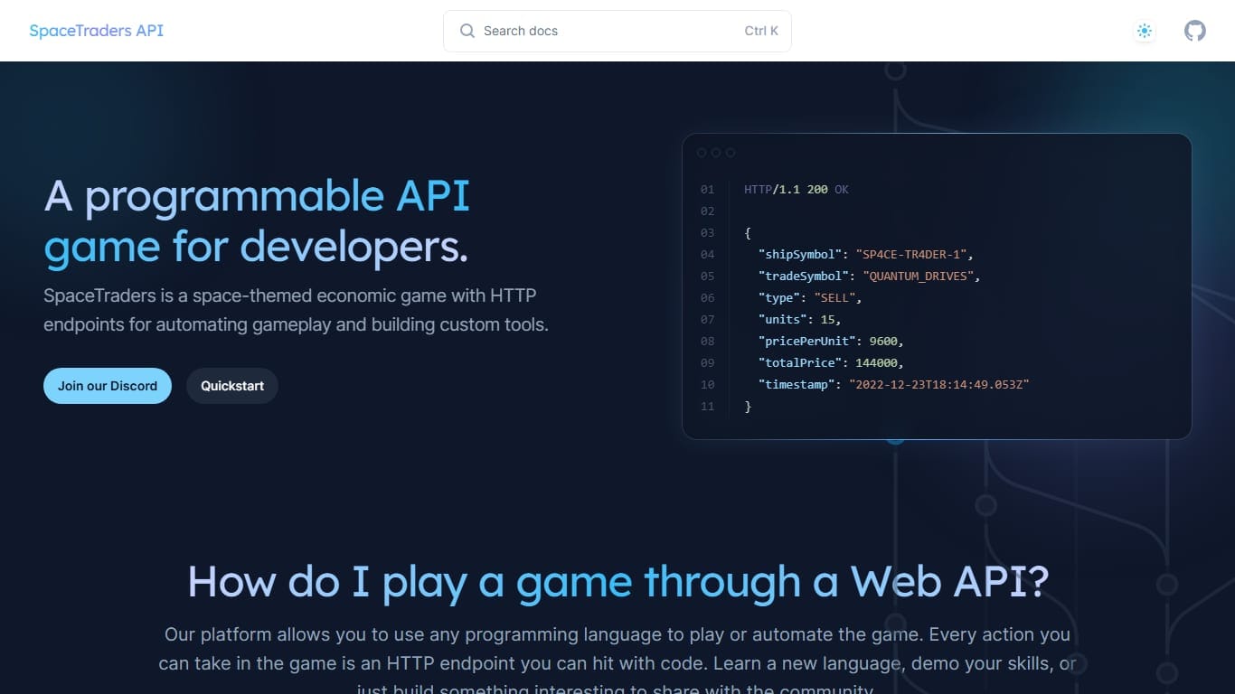 SpaceTraders — api game programming game screenshot